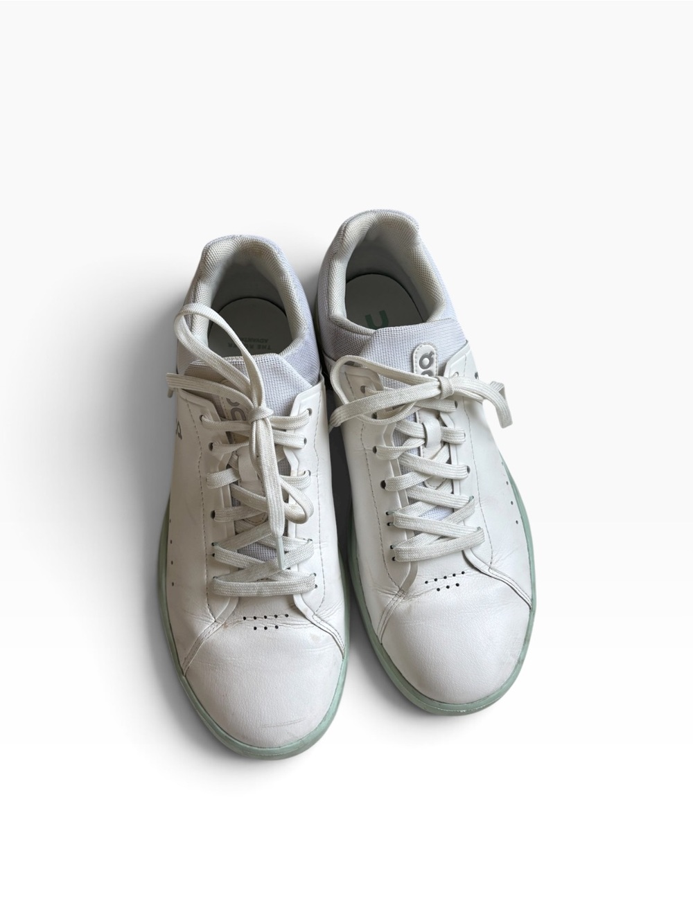 On Roger White Leather Sneakers with Mint Accent